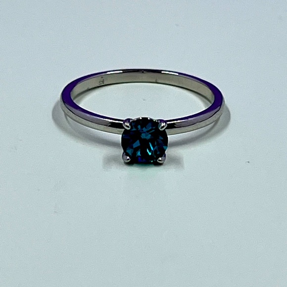 Minimalist Sterling Silver 925 Plated Bright Teal Stone Ring Size 7 - Picture 5 of 7